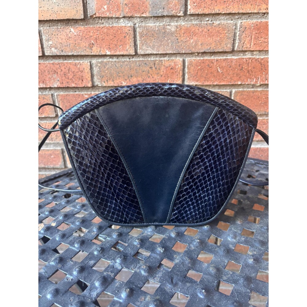 I Magnin Dark Blue leather/snakeskin Shoulder bag or Clutch 1970s